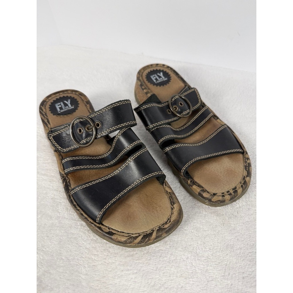 Fly London Leather Slide Sandals Buckle Strap Portugal Women EU 39 - Picture 6 of 8